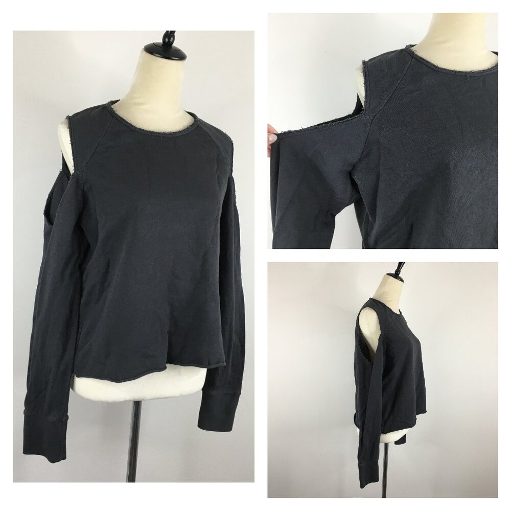 RAG & BONE Dark Gray Long Sleeve Cut Out/Cold Shoulder Rolled Hem Shirt